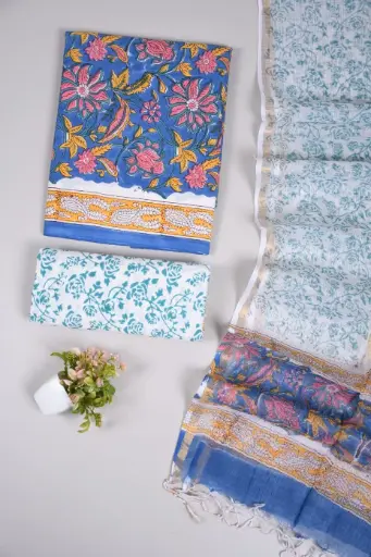 👉  Pure Cotton Suit with Kota Doria Dupatta Hand Block Printed Top        : 2.5 mtr ( Cotton ) Bottom  : 2.5 mtr ( Cotton ) Dupatta : 2.5 mtr ( Kota Doria )