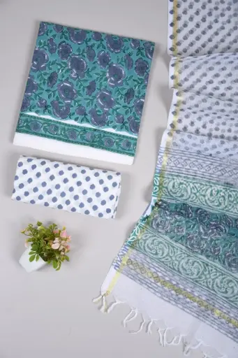 👉  Pure Cotton Suit with Kota Doria Dupatta Hand Block Printed Top        : 2.5 mtr ( Cotton ) Bottom  : 2.5 mtr ( Cotton ) Dupatta : 2.5 mtr ( Kota Doria )