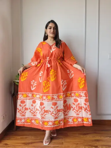 👉 Pure Cotton Kaftan Hand Block Printed 100% Pure cotton Free Size up 36 to 52  Length : 52 inch  👉 Shipping Free Within India
