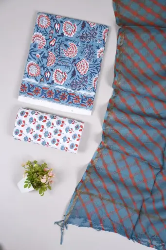 👉  Pure Cotton Suit with Kota Doria Dupatta Hand Block Printed Top        : 2.5 mtr ( Cotton ) Bottom  : 2.5 mtr ( Cotton ) Dupatta : 2.5 mtr ( Kota Doria )