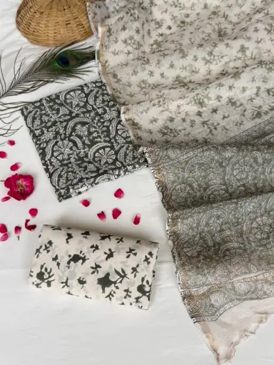 👉  Pure Cotton Suit with Kota Doria Dupatta Hand Block Printed Top        : 2.5 mtr ( Cotton ) Bottom  : 2.5 mtr ( Cotton ) Dupatta : 2.5 mtr ( Kota Doria )