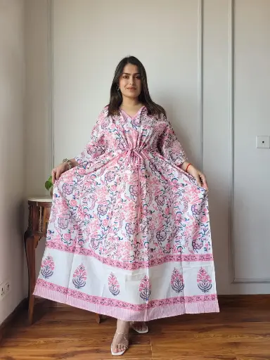 👉 Pure Cotton Kaftan Hand Block Printed 100% Pure cotton Free Size up 36 to 52  Length : 52 inch  👉 Shipping Free Within India