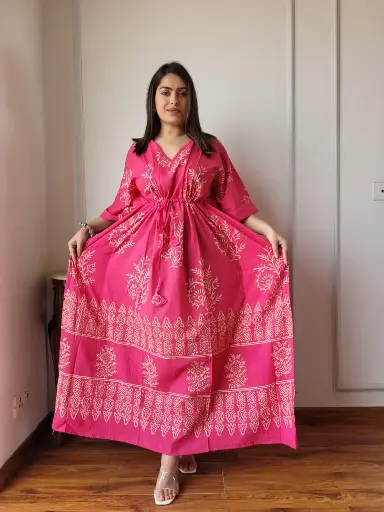 👉 Pure Cotton Kaftan Hand Block Printed 100% Pure cotton Free Size up 36 to 52  Length : 52 inch  👉 Shipping Free Within India