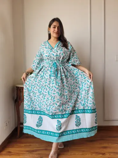 👉 Pure Cotton Kaftan Hand Block Printed 100% Pure cotton Free Size up 36 to 52  Length : 52 inch  👉 Shipping Free Within India