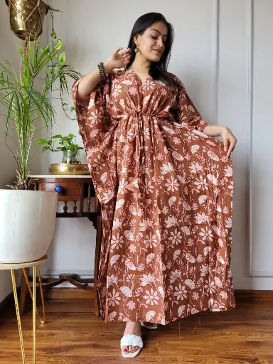 👉 Pure Cotton Kaftan Hand Block Printed 100% Pure cotton Free Size up 36 to 52  Length : 52 inch  👉 Shipping Free Within India