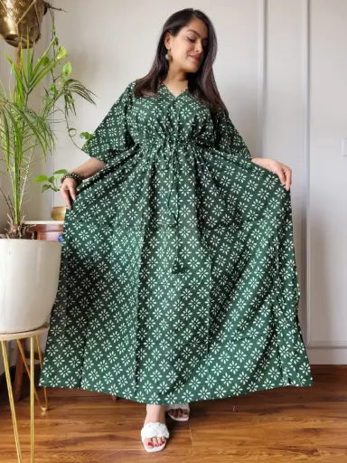 👉 Pure Cotton Kaftan Hand Block Printed 100% Pure cotton Free Size up 36 to 52  Length : 52 inch  👉 Shipping Free Within India