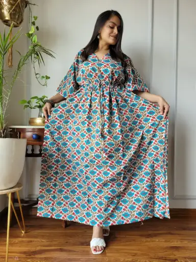 👉 Pure Cotton Kaftan Hand Block Printed 100% Pure cotton Free Size up 36 to 52  Length : 52 inch  👉 Shipping Free Within India