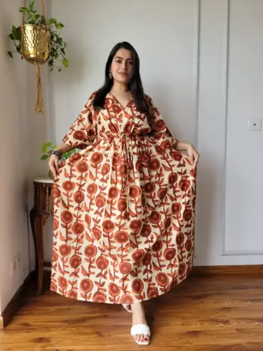 👉 Pure Cotton Kaftan Hand Block Printed 100% Pure cotton Free Size up 36 to 52  Length : 52 inch  👉 Shipping Free Within India