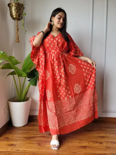👉 Pure Cotton Kaftan Hand Block Printed 100% Pure cotton Free Size up 36 to 52  Length : 52 inch  👉 Shipping Free Within India